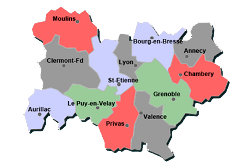 carte de la région auvergne rhone alpes